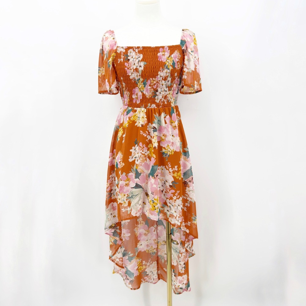 Lily Rose Floral Smocked High Low Midi Dress Cottagecore Boho S Fairy Whimsigoth